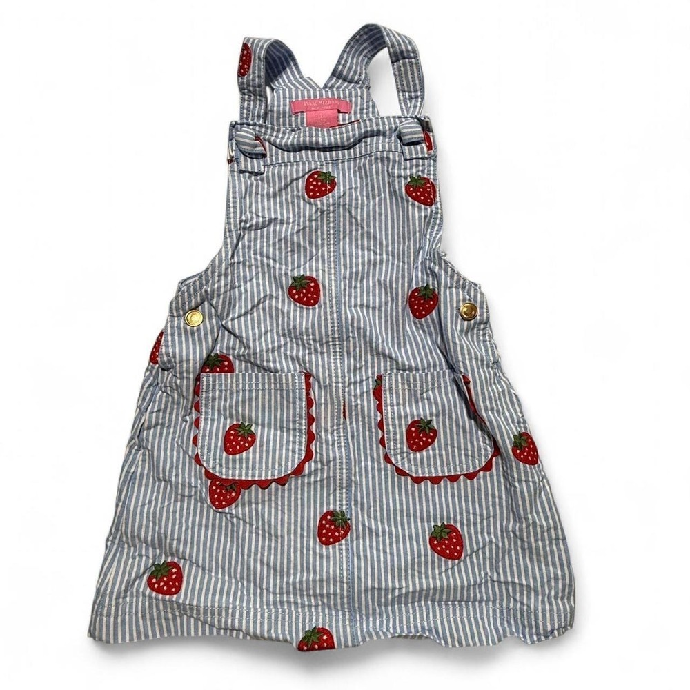 Isaac Mizrahi New York Strawberry Embroidered Seersucker Pinafore Dress 5/6